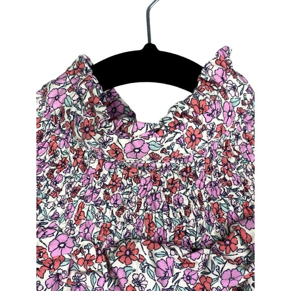 ZARA Cotton Smock Ruffle Floral Print Poplin Blouse Shortsleeve Elastic S Pink - Picture 8 of 12